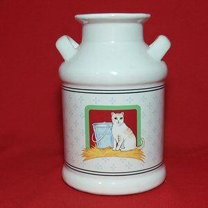 VTG Vandor Double Handle Farmhouse Milk Jug Urn Cat Design by Pelzman